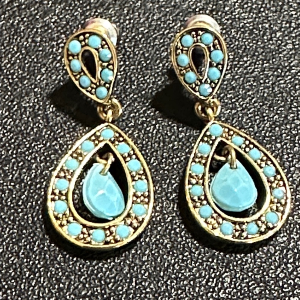 Monet Vintage Goldtone Faux Turquoise Drop Stud Earrings